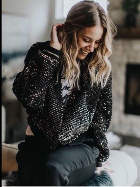 Anthropologie Black and Gold Bomber Style Jacket Size Medium